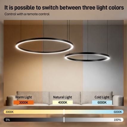Brilagi - LED dimējama lustra uz troses PORTOFINO LED/98W/230V 3000-6000K melna + tālvadības pults