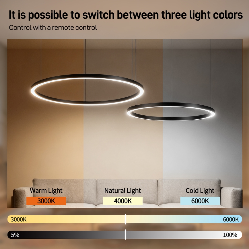 Brilagi - LED dimējama lustra uz troses PORTOFINO LED/98W/230V 3000-6000K melna + tālvadības pults
