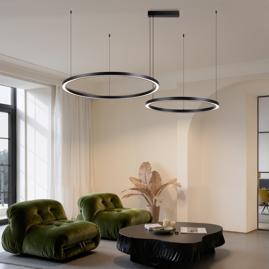 Brilagi - LED dimējama lustra uz troses PORTOFINO LED/98W/230V 3000-6000K melna + tālvadības pults