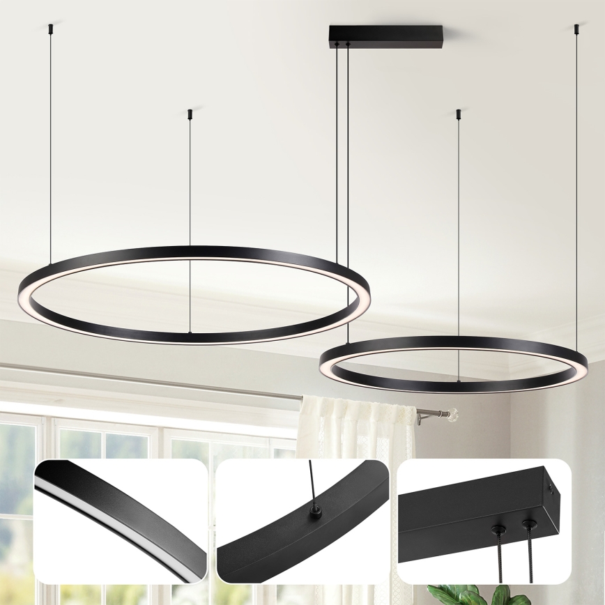 Brilagi - LED dimējama lustra uz troses PORTOFINO LED/98W/230V 3000-6000K melna + tālvadības pults