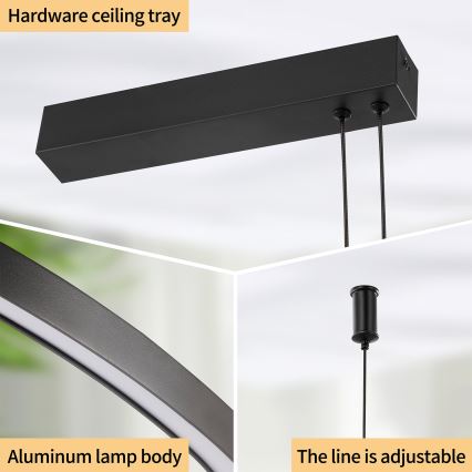 Brilagi - LED dimējama lustra uz troses PORTOFINO LED/98W/230V 3000-6000K melna + tālvadības pults