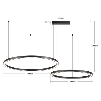 Brilagi - LED dimējama lustra uz troses PORTOFINO LED/98W/230V 3000-6000K melna + tālvadības pults