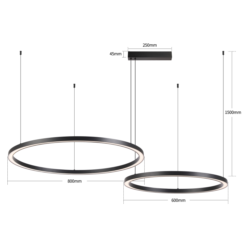 Brilagi - LED dimējama lustra uz troses PORTOFINO LED/98W/230V 3000-6000K melna + tālvadības pults