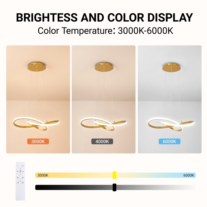 BRILAGI - LED regulējama lustra uz troses INFINITY LED/55W/230V 3000-6000K 50x50 cm zelta + tālvadība