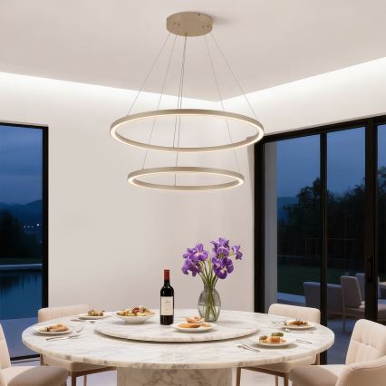 BRILAGI - LED lustra ar regulējamu spilgtumu uz troses PORTOFINO LED/98W/230V 3000-6000K Ø 80 cm bēša + tālvadība