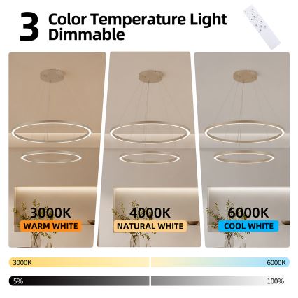 BRILAGI - LED lustra ar regulējamu spilgtumu uz troses PORTOFINO LED/98W/230V 3000-6000K Ø 80 cm bēša + tālvadība