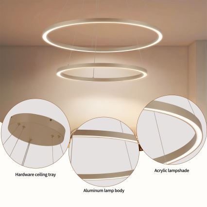 BRILAGI - LED lustra ar regulējamu spilgtumu uz troses PORTOFINO LED/98W/230V 3000-6000K Ø 80 cm bēša + tālvadība