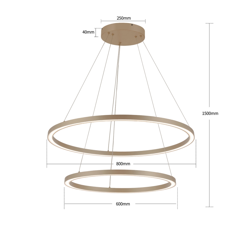 BRILAGI - LED lustra ar regulējamu spilgtumu uz troses PORTOFINO LED/98W/230V 3000-6000K Ø 80 cm bēša + tālvadība