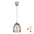 BRILAGI - RETRO GLASS LED lustrs uz troses 1xE27/60W/230V Ø 17 cm sudraba/dūmaini bēšs