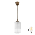 BRILAGI - RETRO GLASS LED piekaramā lampa uz vada, 1xE27/60W/230V, Ø 14 cm, brūna/balta