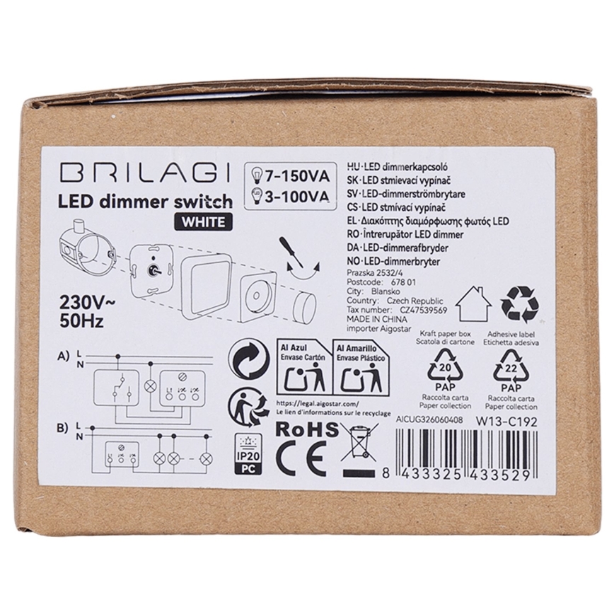 BRILAGI - Rotējošs gaismas regulators ar rāmīti 110W/230V balts