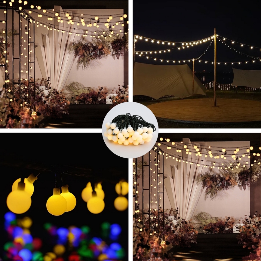 Brilagi - LED saules dekoratīvā virtene BUBBLE 50 LED / 8 funkcijas 7 m IP65 silti balta 600 mAh