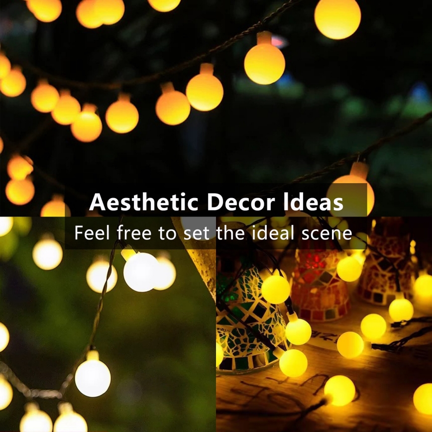 Brilagi - LED saules dekoratīvā virtene BUBBLE 50 LED / 8 funkcijas 7 m IP65 silti balta 600 mAh