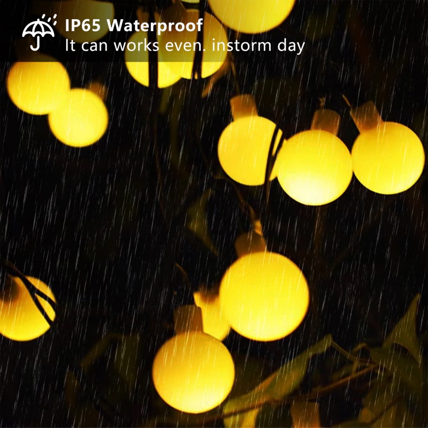 Brilagi - LED saules dekoratīvā virtene BUBBLE 50 LED / 8 funkcijas 7 m IP65 silti balta 600 mAh