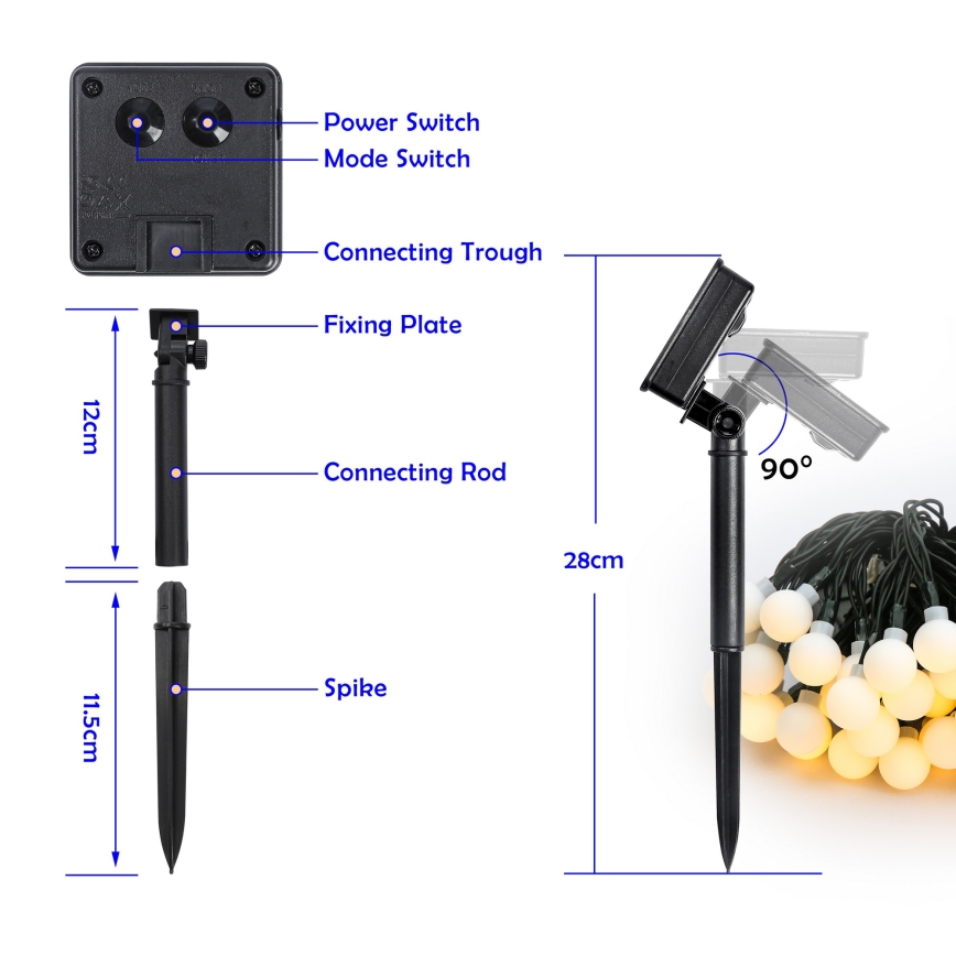 Brilagi - LED saules dekoratīvā virtene BUBBLE 50 LED / 8 funkcijas 7 m IP65 silti balta 600 mAh