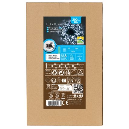 BRILAGI - Saules LED Ziemassvētku virtene 200xLED/8 režīmi 22m 800 mAh IP65 auksta balta
