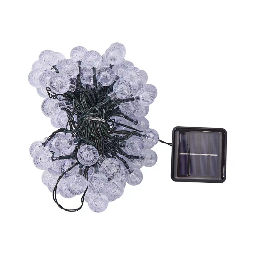 BRILAGI - saules darbināms LED dekoratīvais virtenis BUBBLE, 300 LED / 8 apgaismojuma režīmi, 30 m, IP65, siltā balta, 500 mAh