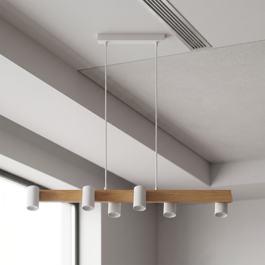 BRILAGI - SELE pakaramais gaismeklis uz kabeļa, 6xGU10/30W/230V, balts/ozola dekors