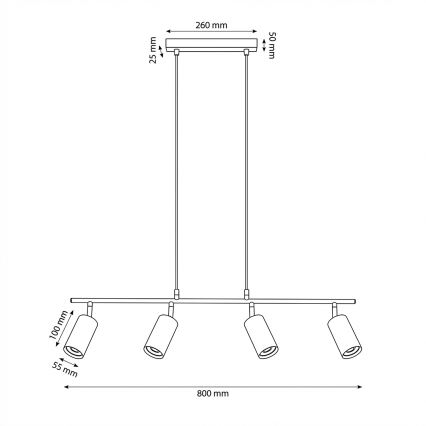 Brilagi - SELE piekaramā lampa uz troses 4xGU10/30W/230V, balta