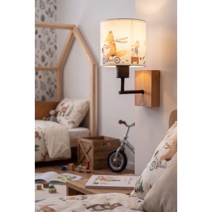 BRILAGI - Bērnu sienas lampa BOBO WOOD 1xE27/25W/230V ozols/melna/balta/ar dzīvnieciņu motīvu