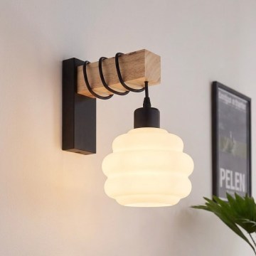 BRILAGI - Sienas gaismeklis WOOD GLASS 1xE27/60W/230V priede/melna/balta
