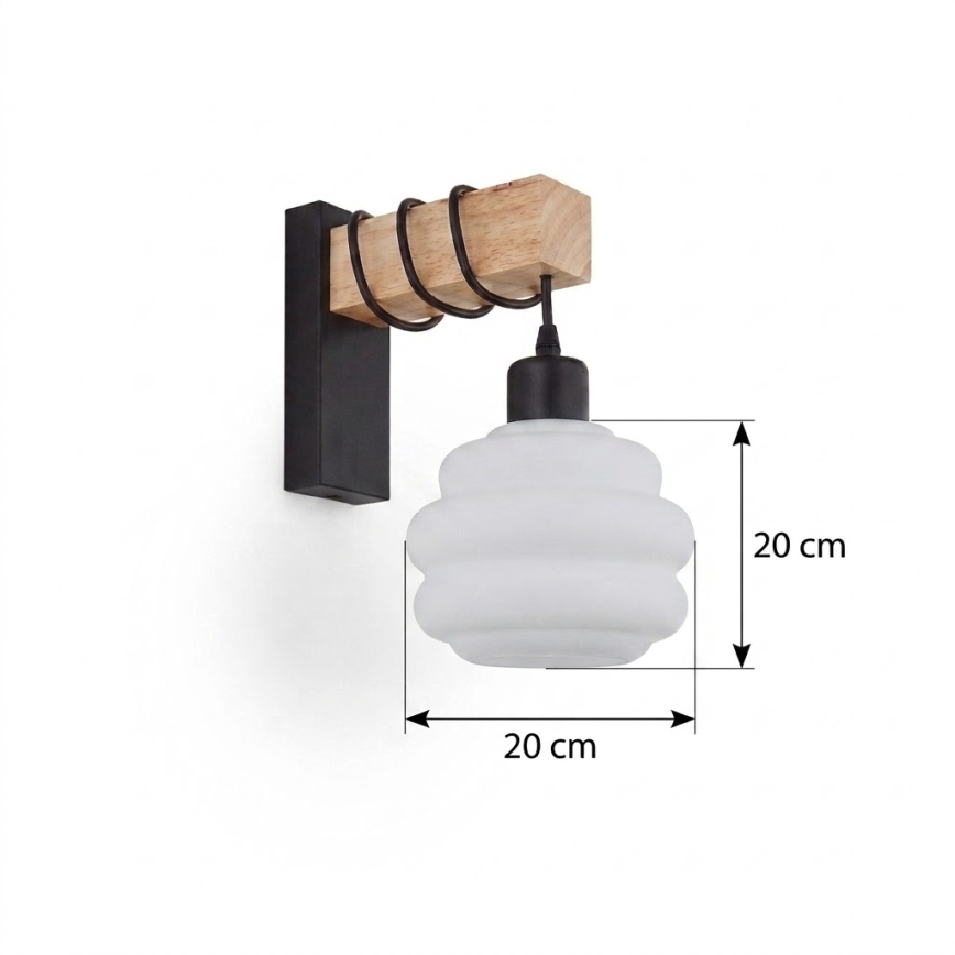 BRILAGI - Sienas gaismeklis WOOD GLASS 1xE27/60W/230V priede/melna/balta