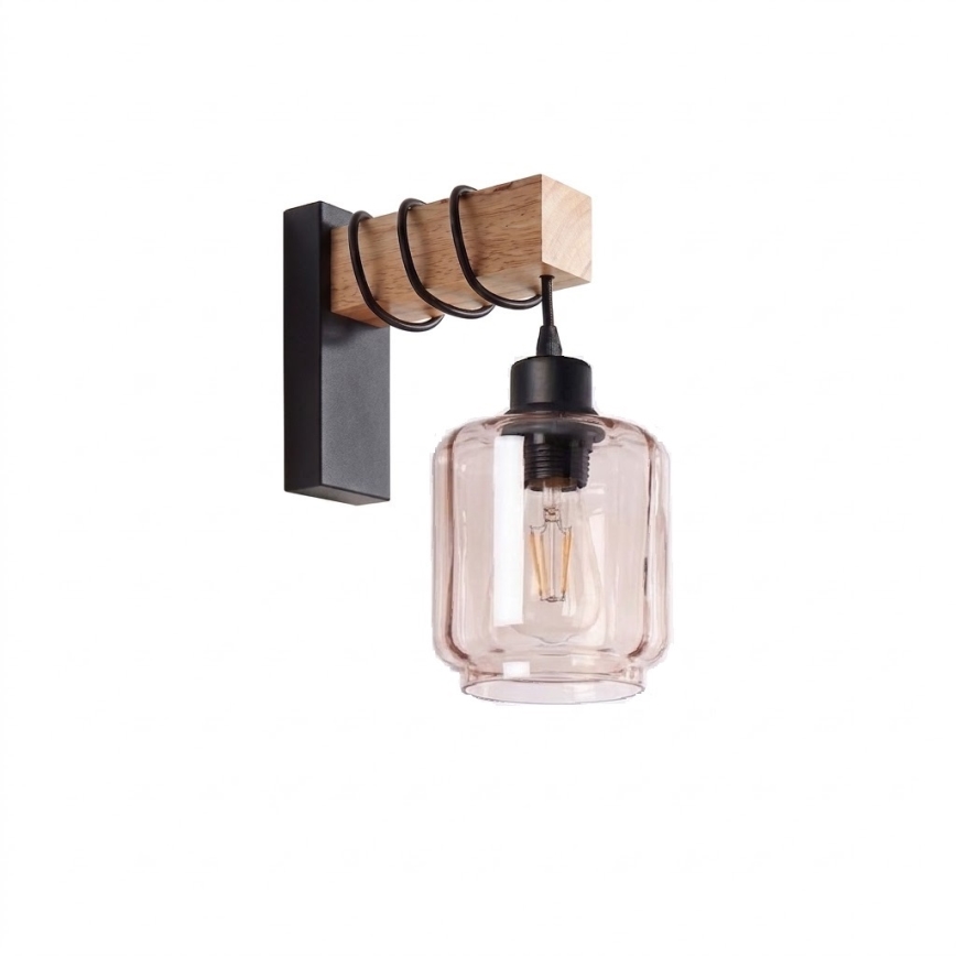 BRILAGI - Sienas gaismeklis WOOD GLASS 1xE27/60W/230V priede/melna/dūmakaina bēša