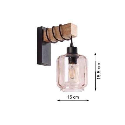 BRILAGI - Sienas gaismeklis WOOD GLASS 1xE27/60W/230V priede/melna/dūmakaina bēša