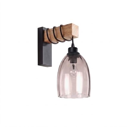 BRILAGI - Sienas gaismeklis WOOD GLASS 1xE27/60W/230V priede/melns/dūmainais bēšs