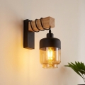 BRILAGI - Sienas gaismeklis WOOD GLASS 1xE27/60W/230V priede/melna/dūmainā brūnā