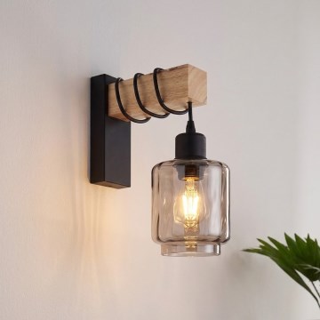 BRILAGI - Sienas gaismeklis WOOD GLASS 1xE27/60W/230V priede/melna/dūmakaina bēša