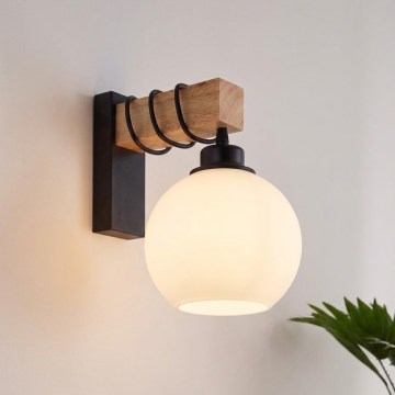 BRILAGI - Sienas gaismeklis WOOD GLASS 1xE27/60W/230V priede/melns/balts