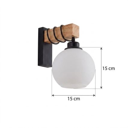 BRILAGI - Sienas gaismeklis WOOD GLASS 1xE27/60W/230V priede/melns/balts