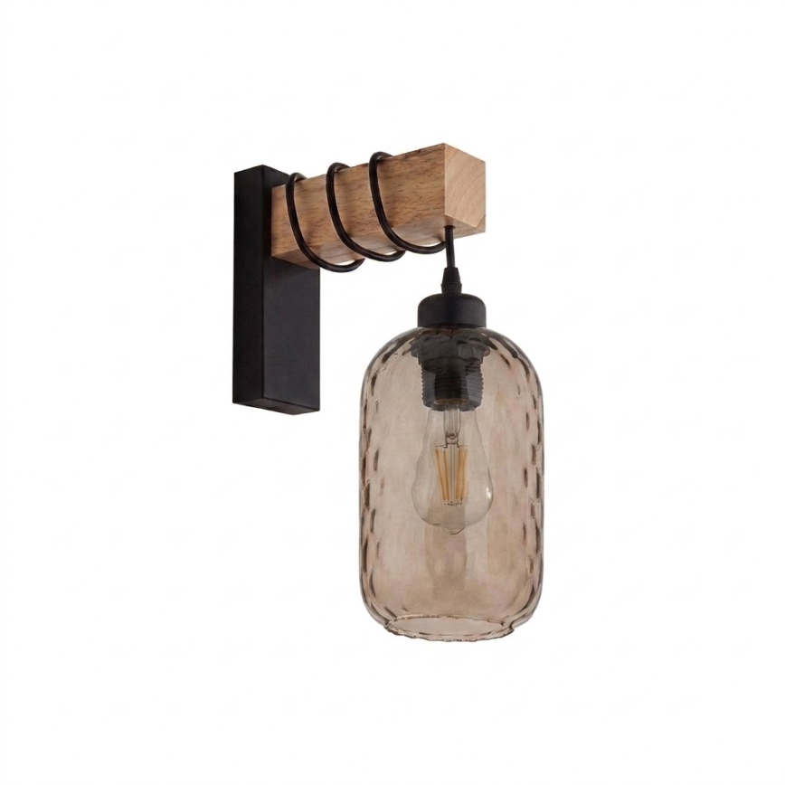 BRILAGI - Sienas gaismeklis WOOD GLASS 1xE27/60W/230V priede/melna/dūmainā brūnā
