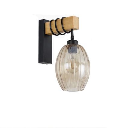 BRILAGI - Sienas gaismeklis WOOD GLASS 1xE27/60W/230V priede/melns/dūmakaini bēšs