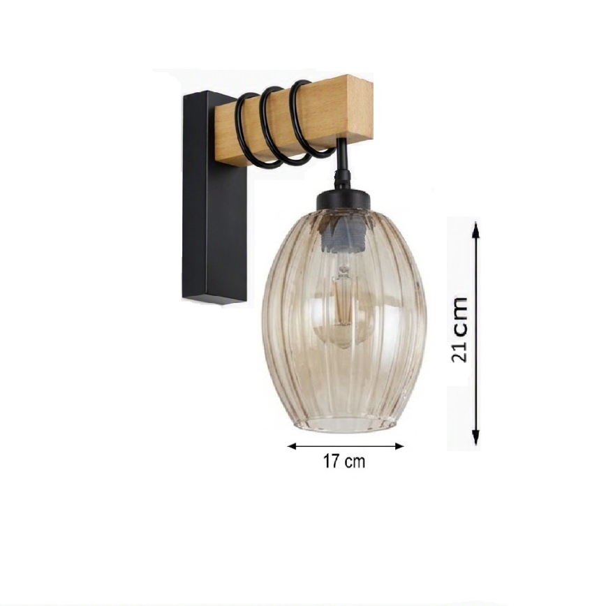 BRILAGI - Sienas gaismeklis WOOD GLASS 1xE27/60W/230V priede/melns/dūmakaini bēšs
