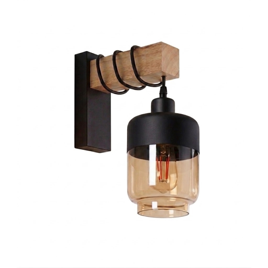 BRILAGI - Sienas gaismeklis WOOD GLASS 1xE27/60W/230V priede/melna/dūmainā brūnā