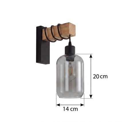 BRILAGI - Sienas gaismeklis WOOD GLASS 1xE27/60W/230V priede/melns/dūmakaini pelēks