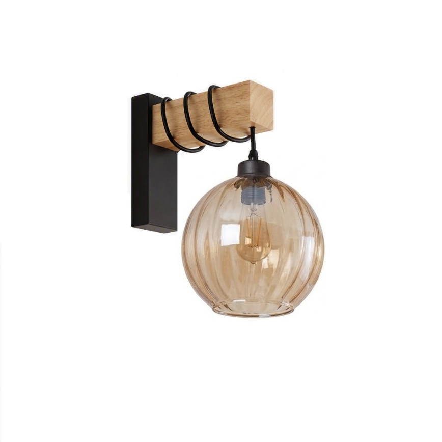 BRILAGI - Sienas gaismeklis WOOD GLASS 1xE27/60W/230V priede/melna/dūmaina brūna