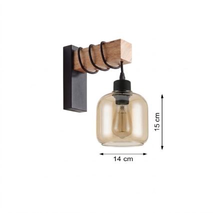 BRILAGI - Sienas gaismeklis WOOD GLASS 1xE27/60W/230V priede/melns/dūmains brūns