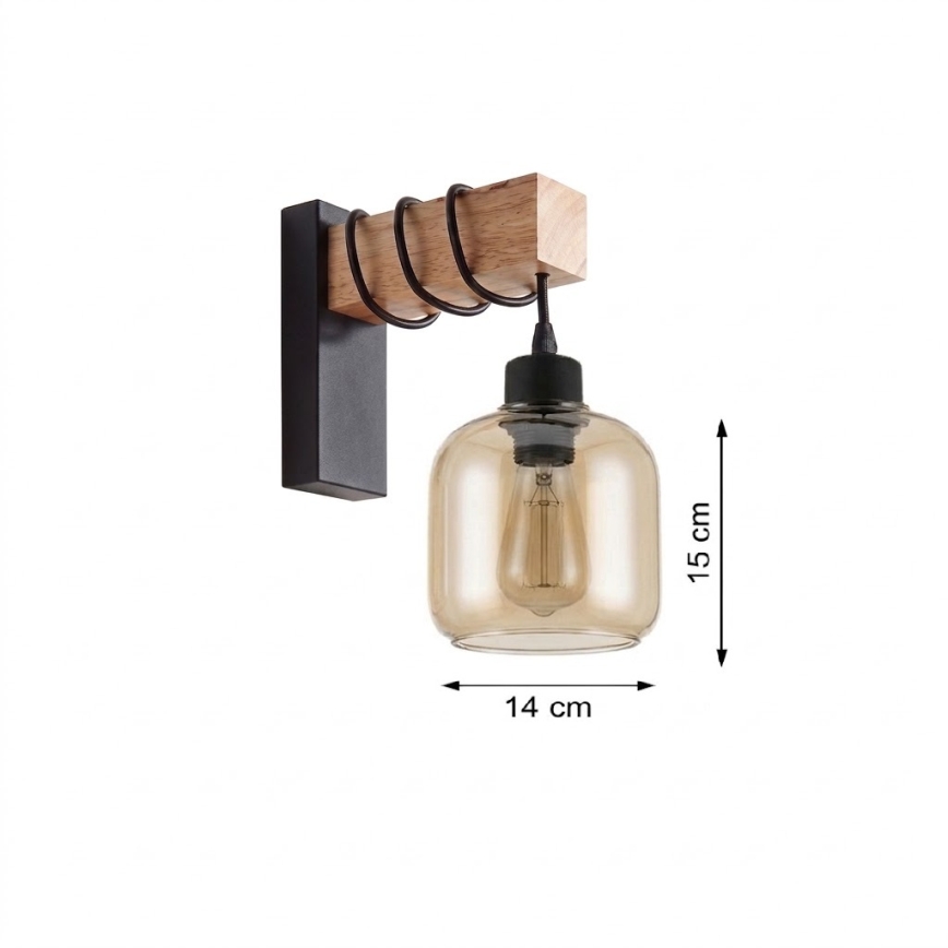 BRILAGI - Sienas gaismeklis WOOD GLASS 1xE27/60W/230V priede/melns/dūmains brūns