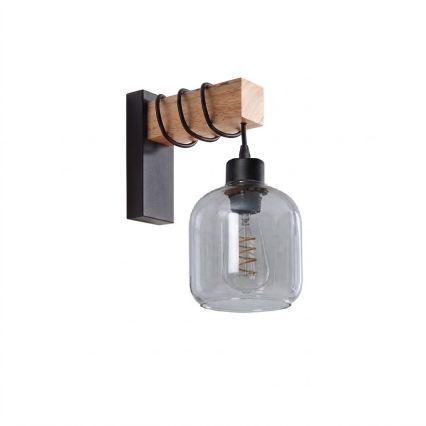 BRILAGI - Sienas gaismeklis WOOD GLASS 1xE27/60W/230V priede/melna/dūmakaina pelēka