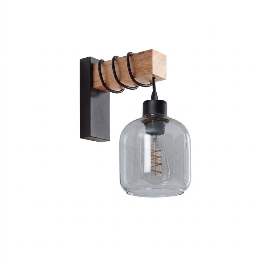 BRILAGI - Sienas gaismeklis WOOD GLASS 1xE27/60W/230V priede/melna/dūmakaina pelēka