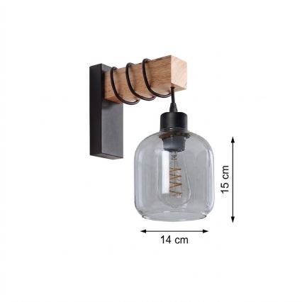 BRILAGI - Sienas gaismeklis WOOD GLASS 1xE27/60W/230V priede/melna/dūmakaina pelēka