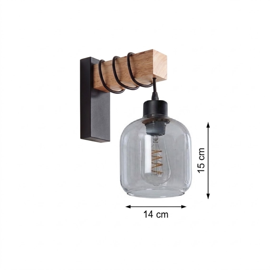 BRILAGI - Sienas gaismeklis WOOD GLASS 1xE27/60W/230V priede/melna/dūmakaina pelēka
