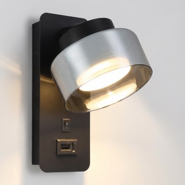 Brilagi - Sienas lampa ar USB portu AURA LUX 1xGX53/30W/230V melna/dūmaina