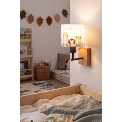 BRILAGI - Bērnu sienas lampa BOBO WOOD 1xE27/25W/230V ozols/melns/balts/dzīvnieciņi