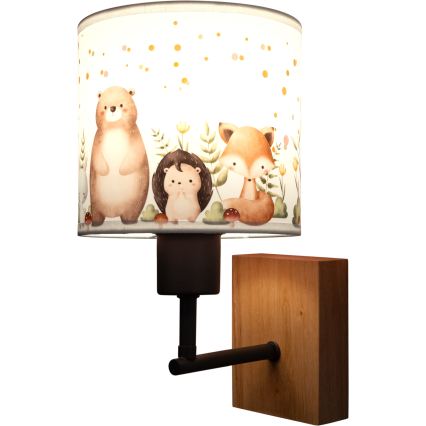 BRILAGI - Bērnu sienas lampa BOBO WOOD 1xE27/25W/230V ozols/melns/balts/dzīvnieciņi