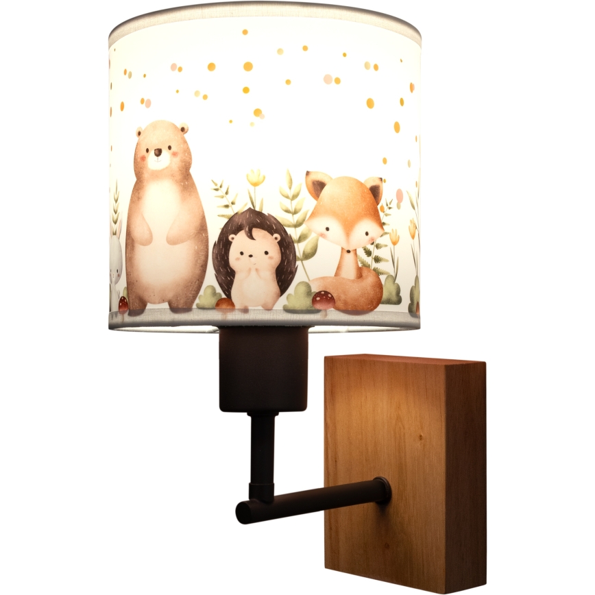 BRILAGI - Bērnu sienas lampa BOBO WOOD 1xE27/25W/230V ozols/melns/balts/dzīvnieciņi