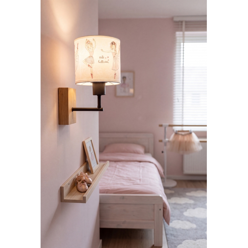 BRILAGI - Bērnu sienas gaismeklis BOBO WOOD 1xE27/25W/230V ozols/melns/balts/rozā/balerīnas